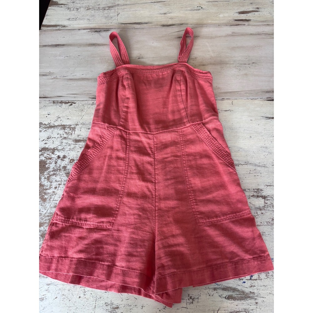 OLD NAVY romper women size S sugarpop pink linen blend smocked back pockets